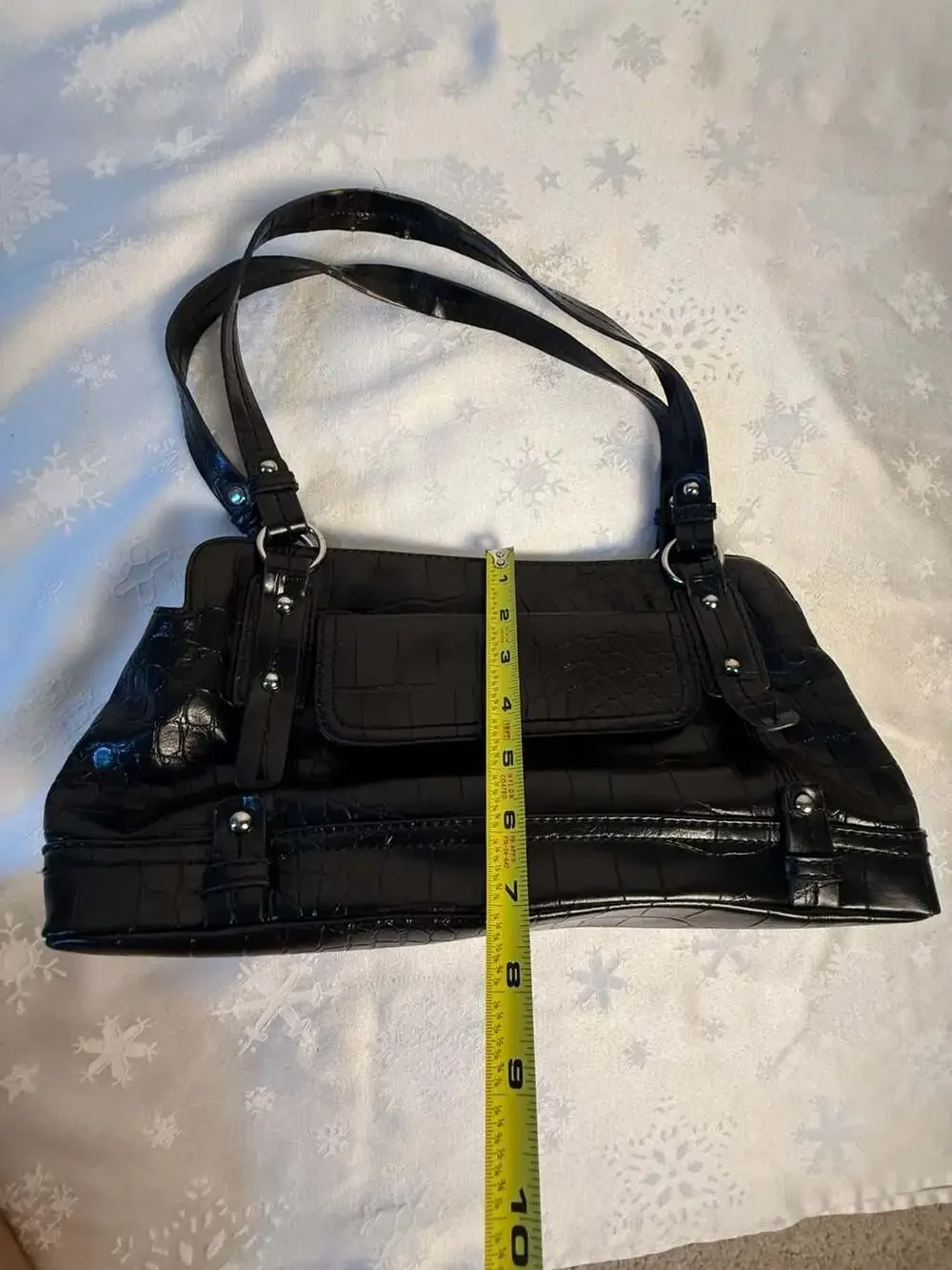 Relic Black Croc Embossed Shoulder Bag Y2K Studded Satchel Purse Goth